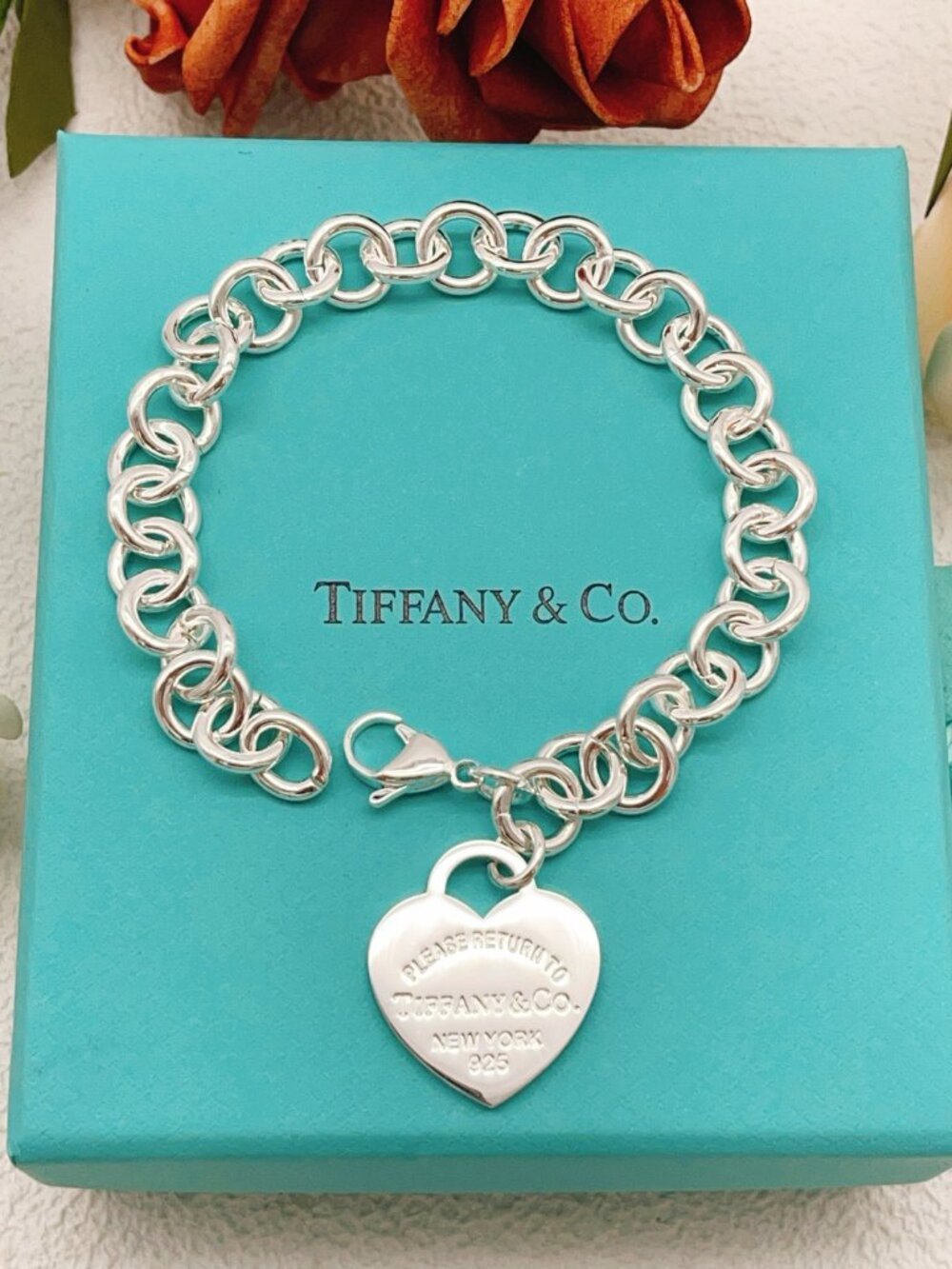Tiffany & Co. Sterling Silver Heart Tag Charm Bracelet - Silver